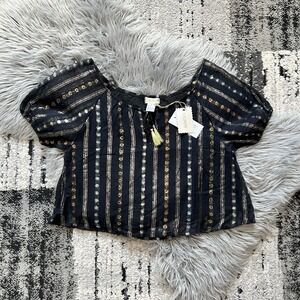 Siaomimi Girls Black Lurex Peasant Top W/Shimmer Accents Size 8Y ($60)